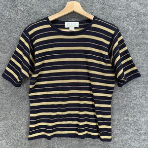 Sophisticate T-Shirt Women M Medium Black Striped Short Sleeve Round Neck Cotton